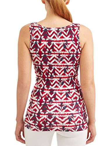 Time and Tru Women's Rib Tank Top Shirt (Ikat Red/White Print, Small, 4-6) — 2
