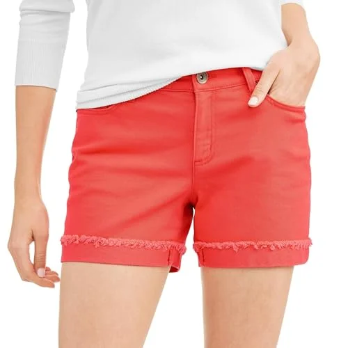 Time and Tru Women's Twill Promo Denim Shorts (Coral Fire Orange, Size 16)