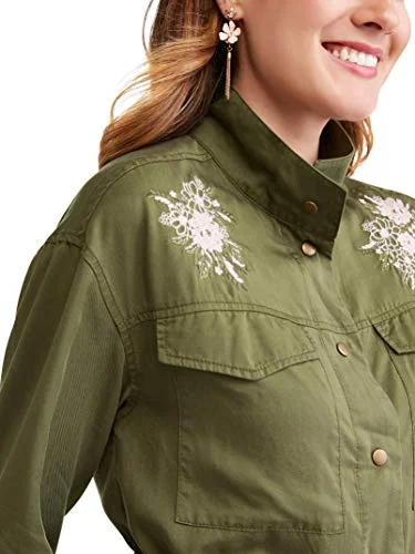 Time and Tru Womens Embroidered Olive Green Utility Jacket (XXX-Large 22) — 4