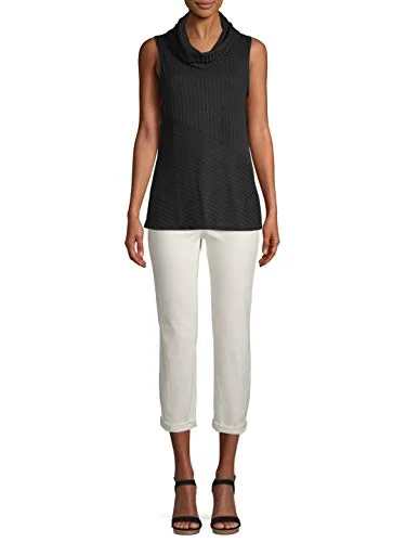 Time and Tru Women's Sleeveless Turtleneck Sweater (Black Soot, Small (4-6)) — 2