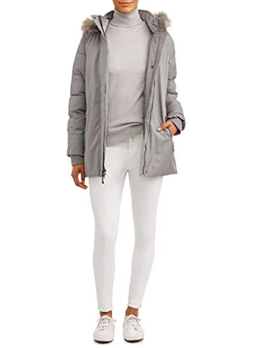 Time and Tru Women's Long-Sleeve, Hooded Heavyweight Parka Jacket (Grey Flannel) (Small (S, 4-6)) — 2