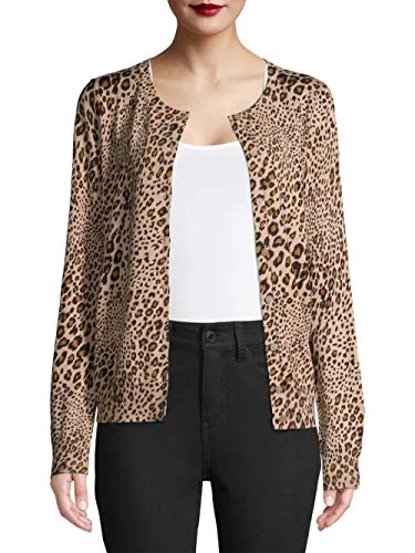 Crewneck Button Cardigan — (leopard print