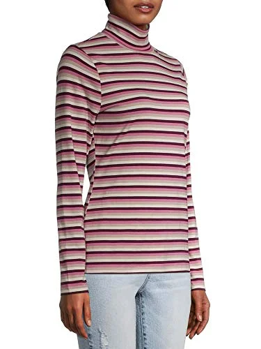 Womens Long Sleeve Turtleneck Top (Wine Stripe, Medium 8/10) — 2
