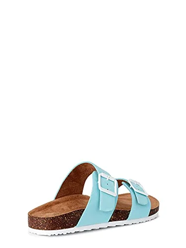 Time and Tru Women's Two Band Footbed Slides (Blue, numeric_7) — 3