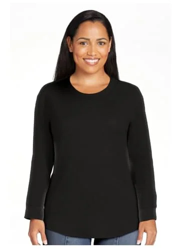 Time and Tru Women's Long Sleeve Thermal Top (Black, Large)