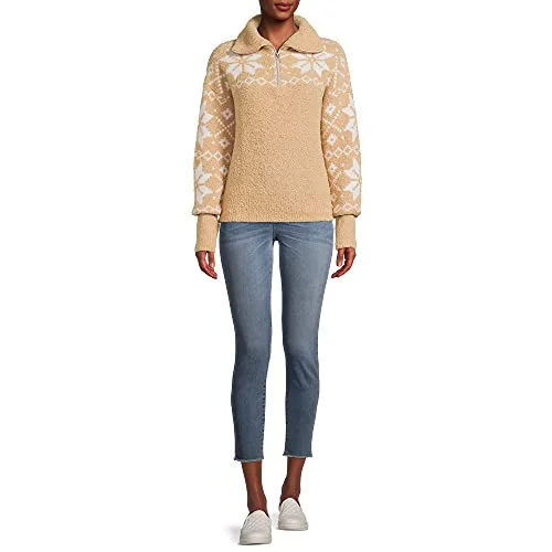 TIme & Tru Women's Super Soft Quarter Zip Pullover (Beige, 2XL) — 3