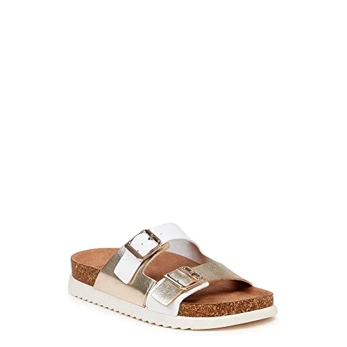 Time and Tru Women's Platform Footbed Sandals (11, Metallic, numeric_11)