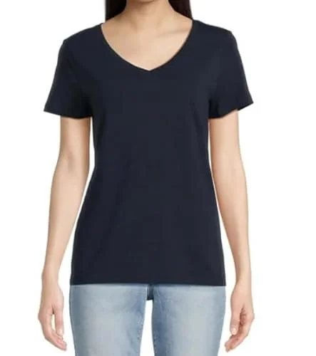 Time and Tru Women's Short Sleeve V-Neck T-Shirt (US, Alpha, XX-Large, Regular, Regular, Navy) — 2