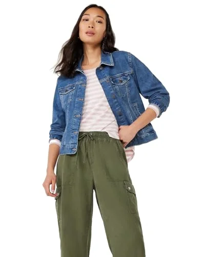Time and Tru Women's Premium Stretch Denim Jacket (Medium Wash Blue, Small, S, 4-6) — 2