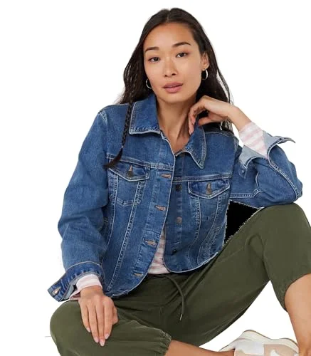 Time and Tru Women's Premium Stretch Denim Jacket (Medium Wash Blue, Small, S, 4-6) — 5