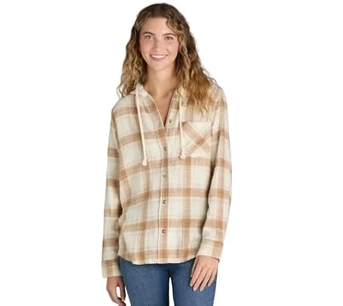 Time and Tru Women's Long Sleeve Button Front Hooded Flannel Shirt (US, Alpha, XX-Large, Regular, Regular, Ant Plaid)