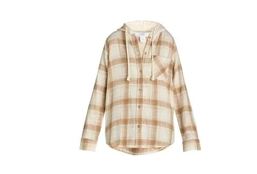 Time and Tru Women's Long Sleeve Button Front Hooded Flannel Shirt (US, Alpha, XX-Large, Regular, Regular, Ant Plaid) — 4