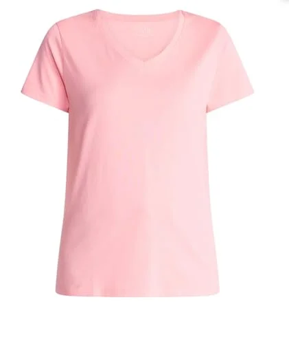 Time and Tru Women's Short Sleeve V-Neck T-Shirt (US, Alpha, Small, Regular, Regular, Coral) — 3